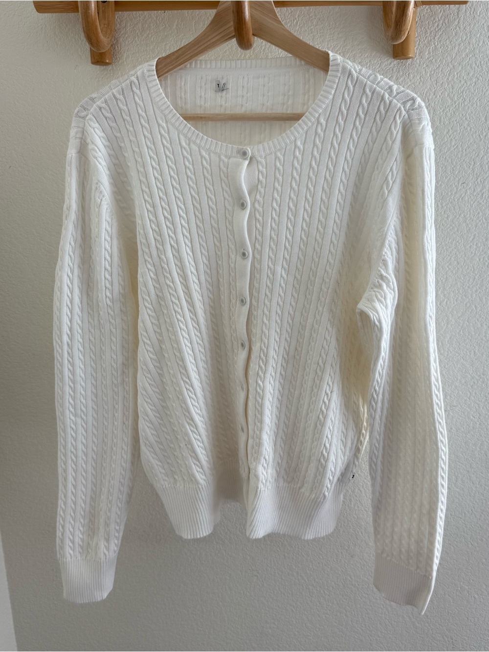 TOMMY HILFIGER vintage Y2K cable knit white cardigan preppy academia minimalist